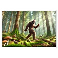 Peace Out Bigfoot Sasquatch Forest Woods Animals Fine Art Print Lithograph NWT