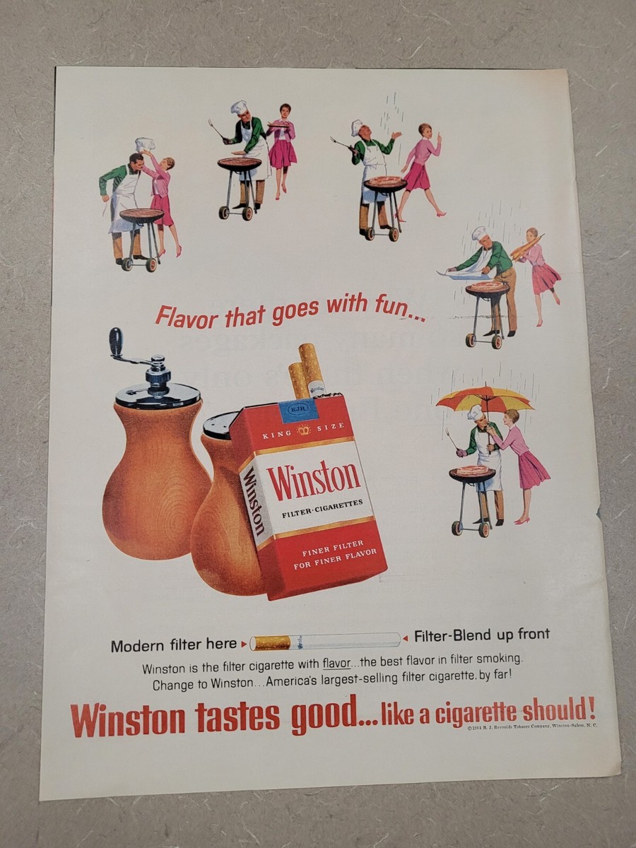 VTG 1964 Original Magazine Ad WINSTON Cigarettes Flavor That Goes With  BBQ'ing