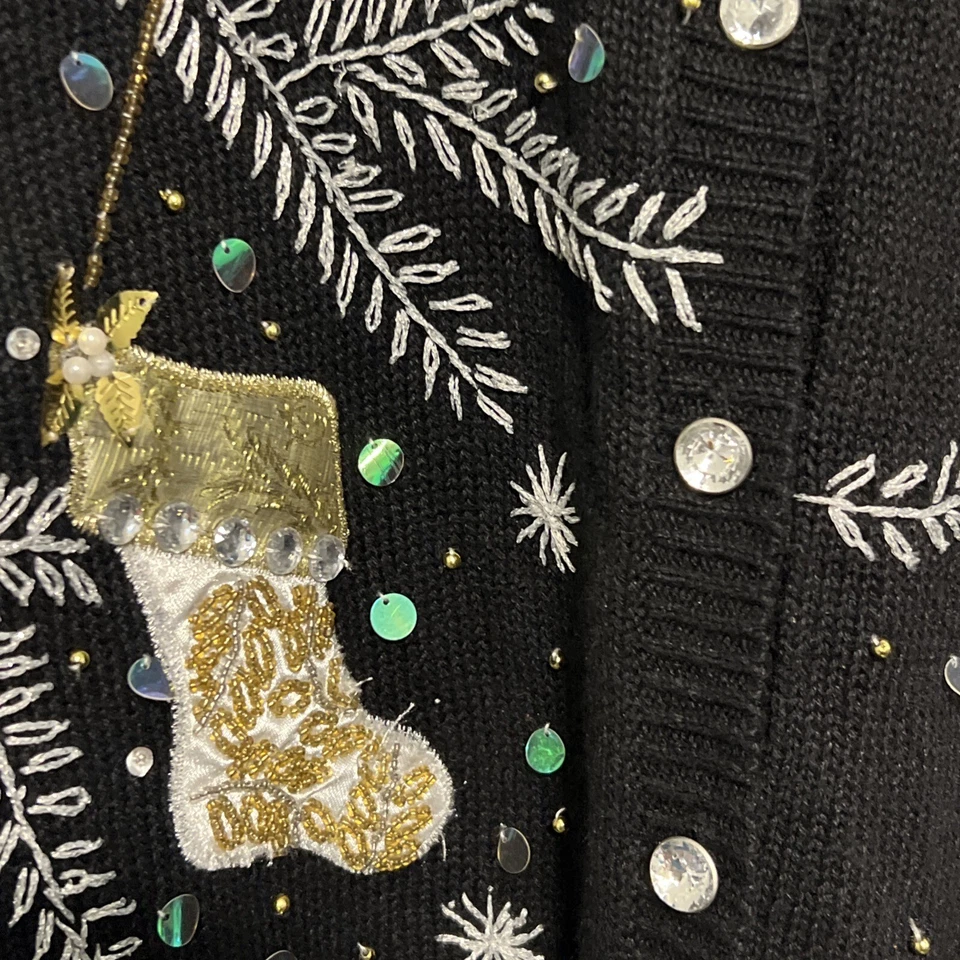 Винтажный Ким Роджерс размер 3 X уродливый Рождественский свитер кардиган блестки вязаный Рождественский Stoc - Изображение 3 из 4