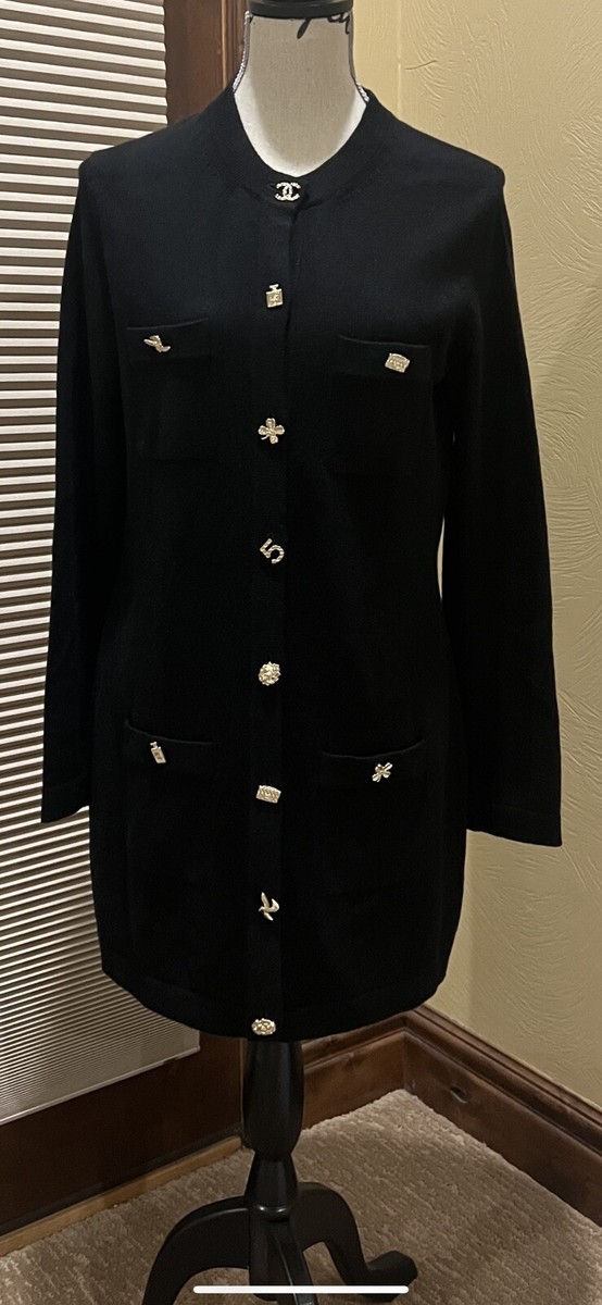 NWT CHANEL 22C Black LONG CARDIGAN DRESS CC LOGO BUTTON FR42 NWT CHANEL 22C Black LONG CARDIGAN DRESS CC LOGO BUTTON FR42