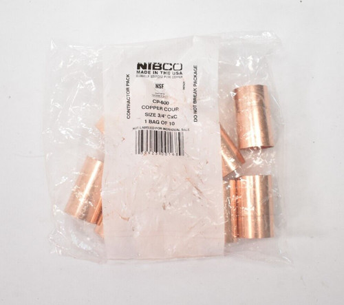 Nibco Copper Couplings 10 Pack 3/4" x 3/4' Sweat Dia w Stop CP-600 01034P10