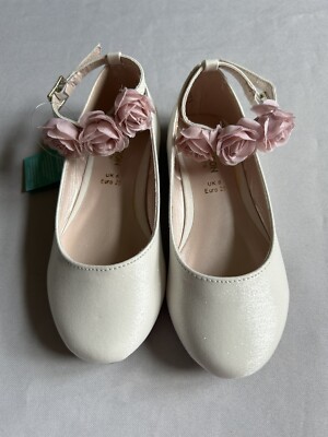 Monsoon GIRLS IVORY SHIMMER PINK CORSAGE SHOES SIZE - Main Image