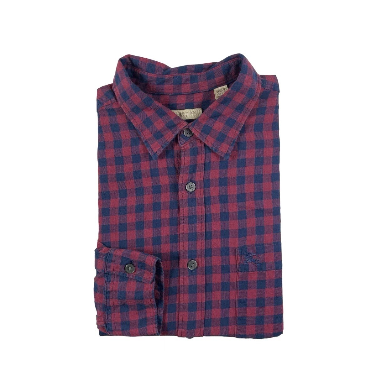 Burberry Red Blue Checked Horseman Logo Lightweight Flannel Size