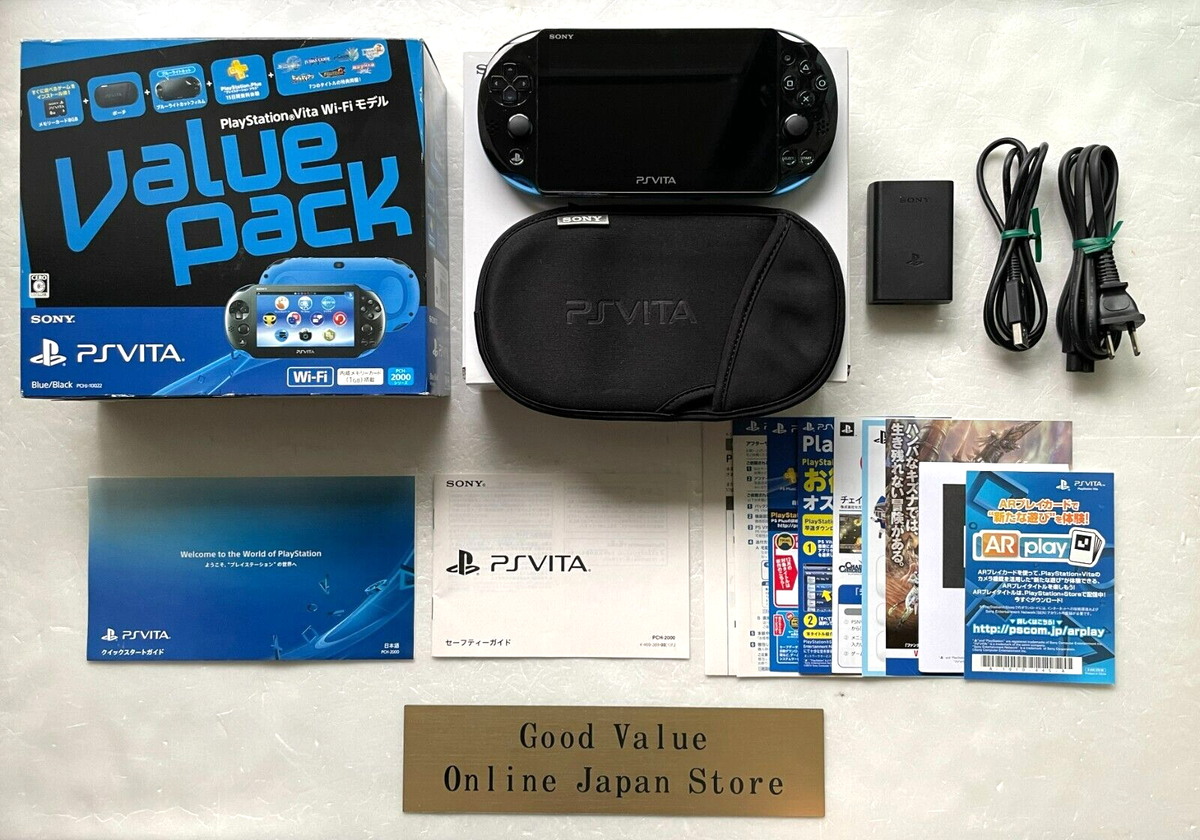 Sony PS Vita PCH-2000 Blue Black Value Pack Console Used with Original Box