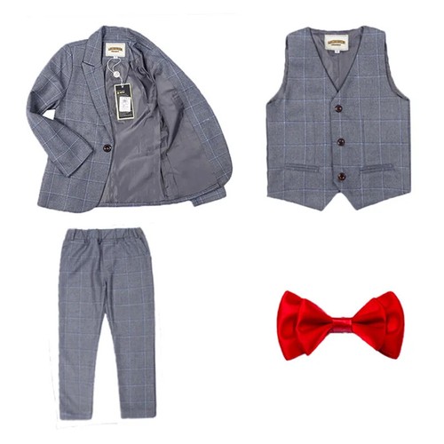 Boys Formal Blazer Suit Kids Jacket Vest Pant 3Pcs Wedding Clothing Set Costume - Picture 8 of 17