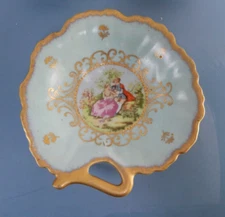 Lefton China 377 Victorian Courting Couple Scene Blue Trinket Dish 6"