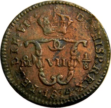 1814 Mexico Ferdinand VIII 1/8 Pilon (1/16 Real)   (01510)