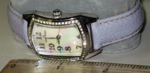 Anne Klein ladies watch purple leather bnd diamond accent around rectangle bezel - Picture 9 of 12
