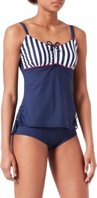 Haute Pression Women's Tankini with Swim Briefs Set UK12 Navy Blue / White