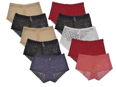 6er Pack High Waist French Slips Spitzenhöschen Slip Blumen Unterhosen Unterwäsche