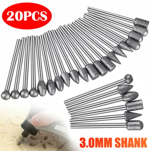 20Pcs 120 Grit Diamond Burr Set Drill Bits Set for Dremel Tool Rotary Grinding - Picture 1 of 11