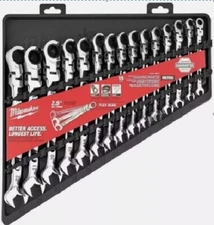 Milwaukee Flex Head Combination Wrench Set Ratcheting 15Pc Metric 48-22-9513 NEW