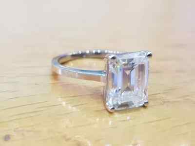 3.50 Ct Emerald Cut Real Moissanite Engagement Ring 14K Solid White Gold SizeALL