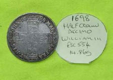 1698 Silver HALF CROWN Coin King William III (1694-1702) 14.86g ESC 554