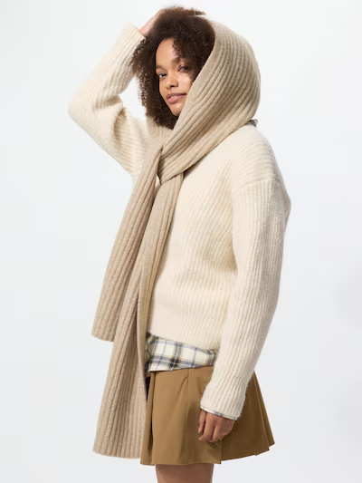 Uniqlo Souffle Yarn Chunky Hooded Scarf Beige