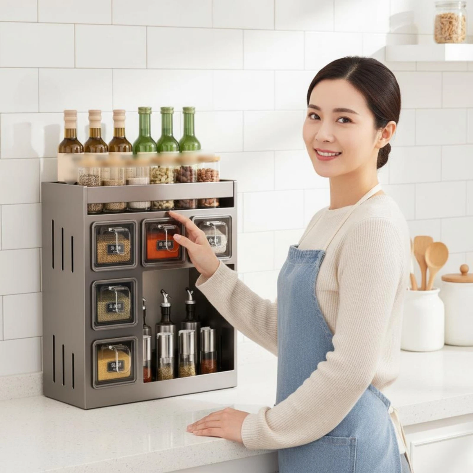 Wall Mounted Seasoning Shelf Space Saving Countertop Seasoning Storage Rack
