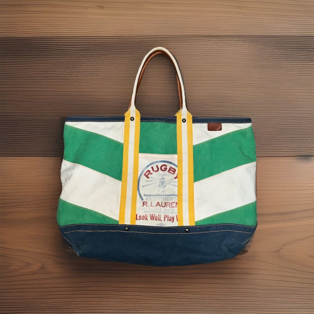 バッグ Polo Ralph Lauren rugby tote bag Rugby by Ralph Lauren Large tote bag canvas leather Handles