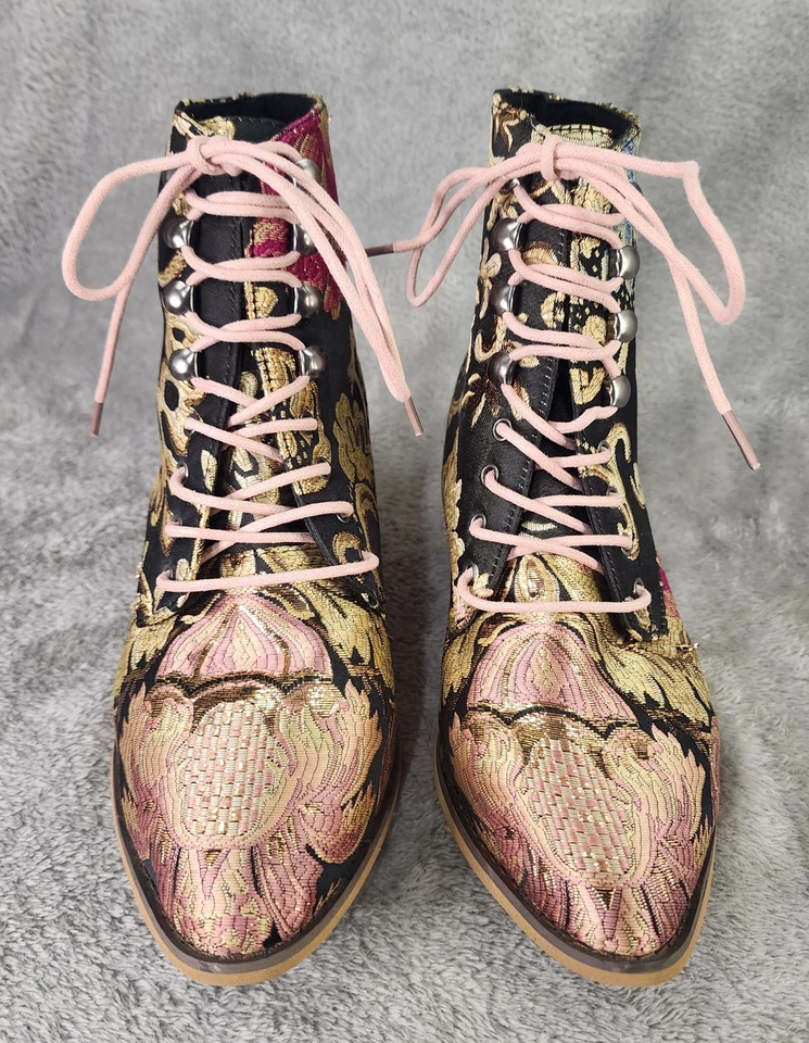 Botas con cordones Brocado para mujer talla 39 florales bordadas tacones elegantes Western Rodeo Foto 3 de 4