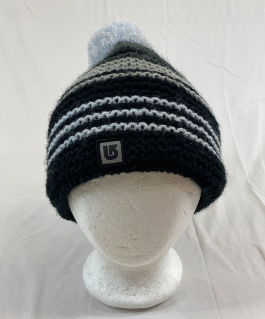 Gray Black Beanie Cap Winter Hat Pom Pom S/M Warm Outdoor Wear Insulated OSFM