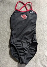 TYR One Piece Swimsuit Girls Youth 24 Black Red Swim Suit