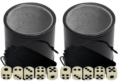15mm Ivory Tone Dice w/Storage Pouch + PU Leather Grey Felt Lined Cup Bundle(s)