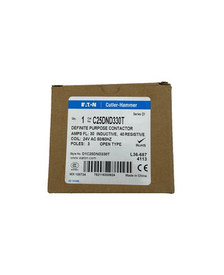 Eaton C25DND330T Definite Purpose Contactor 30A 24V 50/60Hz 3-Pole