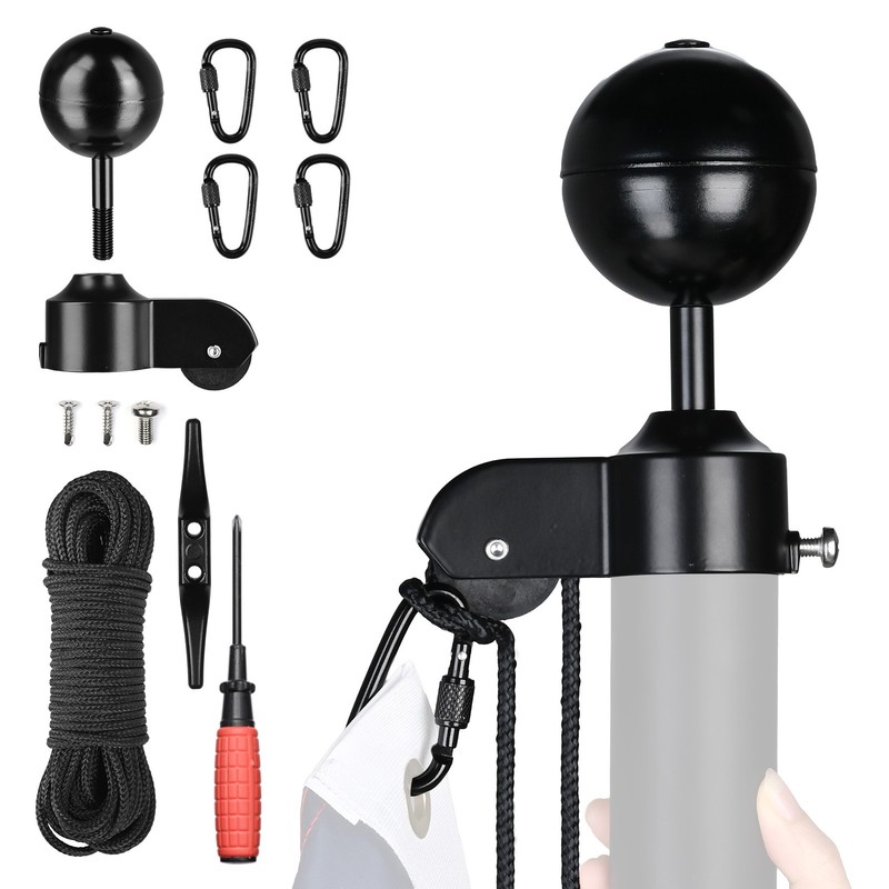 Yescom Flagpole Repair Kit 100% Aluminum 3" Black Ball 50FT Halyard Rope Cleat