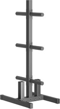 Olympic Weight Plate Rack, 6 Pegs & 2 Barbells for Bumper Plate Storage,
