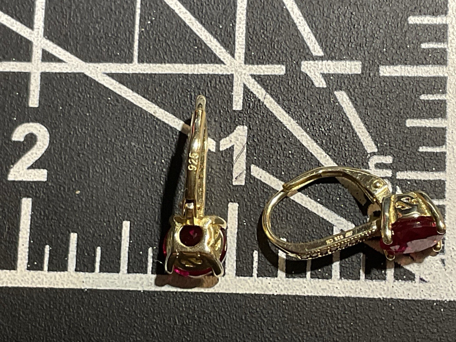 Vintage 925 Silver Red Simulated Ruby Drop Lever … - image 5