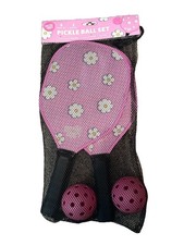 Pickleball Set New Pink Floral Wooden Paddles 2 Balls
