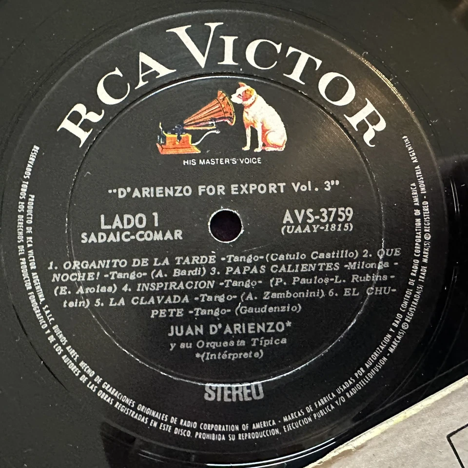 1S ~ D´ARIENZO For Export Vol. 3 LP RCA Stereo Tango Argentina press EX - Image 3 of 4