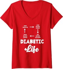 Divertida camiseta con cuello en V diseño de concientización sobre la diabetes tipo 1 para diabéticos