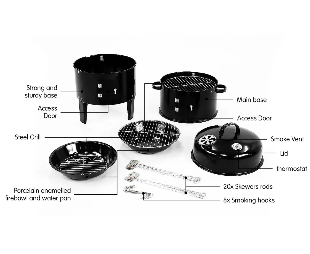 Wallaroo 3-in-1 BBQ Grill Roaster Smoker Steamer Steel Portable Charcoal Camping