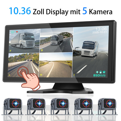 Rückfahrkamera Mit 5 X HD Rückfahrkamera + 10.36'' Split Monitor Für KFW LKW BUS