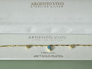 Authentic ARGENTO VIVO AV 925 Sterling, NIB, 18K Gold Plated over, Turquoise/Clear Gemston
