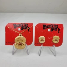 Vintage Original 1984 Wendy's Where's The Beef Earring & Necklace Set