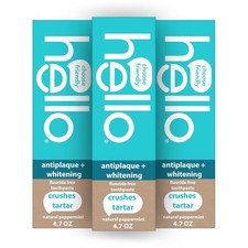 Hello Antiplaque Toothpaste, Fluoride-Free, Whitening, Peppermint, 4.7oz, 3 Pack