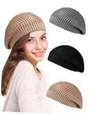  3 Pcs Soft Slouchy Crochet Beret Chic Cutout Beret Hats for Women Lightweight 