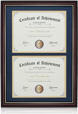 Double Document/Photo Wood Frame-Made for Certificates&Diploma for Two 8.5X11 In