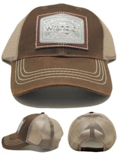 Wrangler New Tab Logo Metal Badge Tan Brown Leather Mesh Era Snapback Hat Cap