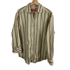 Robert Graham Long Sleeve Striped Button Down Shirt Flip Cuff Men XL velvet trim