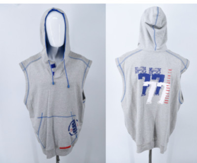 Vintage Bugle Boy Jean Co Sleeveless Workout Basketball Hoodie Gray Mens Large