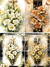 Flower Cross Quad | A4 Rice Paper | Paper for Decoupage | Decoupage Central
