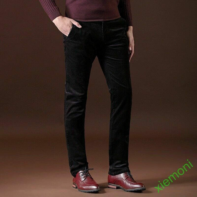 Chic Mens Velvet Pants Slim Fit Casual Corduroy Casual Dress Straight  Trouser @@