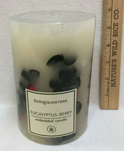 Candle Pillar 6" Eucalyptus & Red Berry Scented White Living Quarters  - Picture 1 of 3