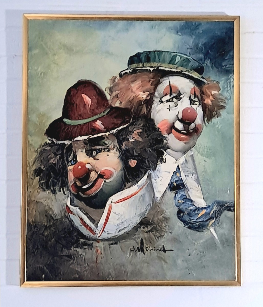 グリーン　ピエロの油彩画　ヴィンテージ グリーン ピエロの油彩画 ヴィンテージ グリーン ピエロの油彩画