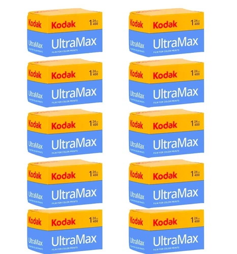10 Rolls Kodak Ultramax 400 24 Exposure Color Negative 35mm Film