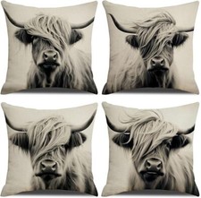 Throw Pillow Covers Set of 4, Highland Cow Pillow Case 18X18 Inch, Western Decor