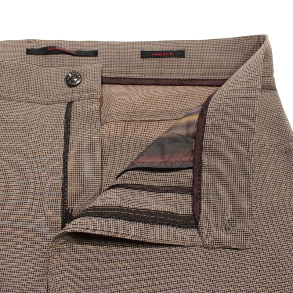 Alberto 全新带标签 5 口袋牛仔裤尺寸 34 美国棕色小号格子聚酯纤维 — 第 3/4 张图片