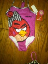 NWT TODDLER GIRLS 1-PC BATHING SWIM SUIT ANGRY BIRDS SZ 2T UPF 50 HOT PINK